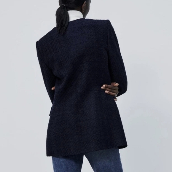 Zara Navy Lapelless Double-Breasted Blazer - Picture 3 of 8